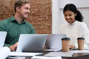 Free photo corporate workers brainstorming together