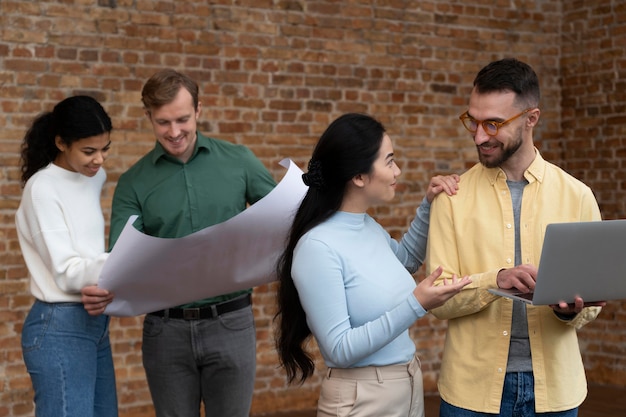 Corporate workers brainstorming together