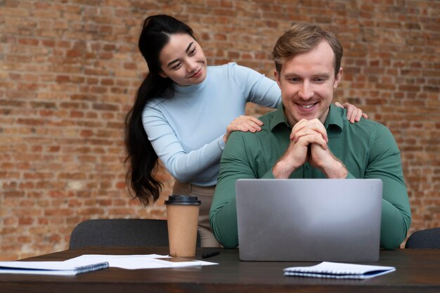 Corporate workers brainstorming together