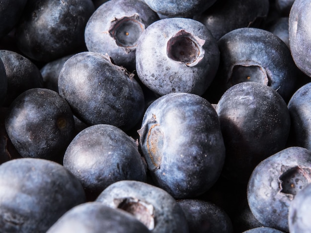 Coseup of fresh blueberries in soft focus