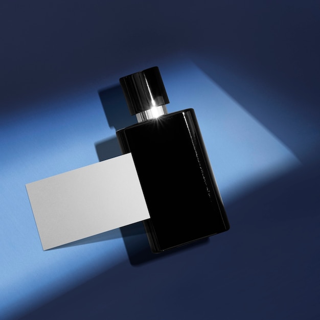 Cosmetic bottle on blue background