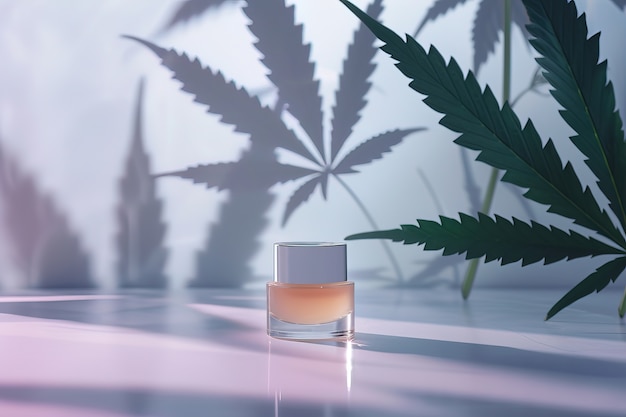 Free photo cosmetic item with marijuana leaves