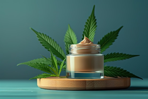 Foto gratuita oggetto cosmetico con foglie di marijuana