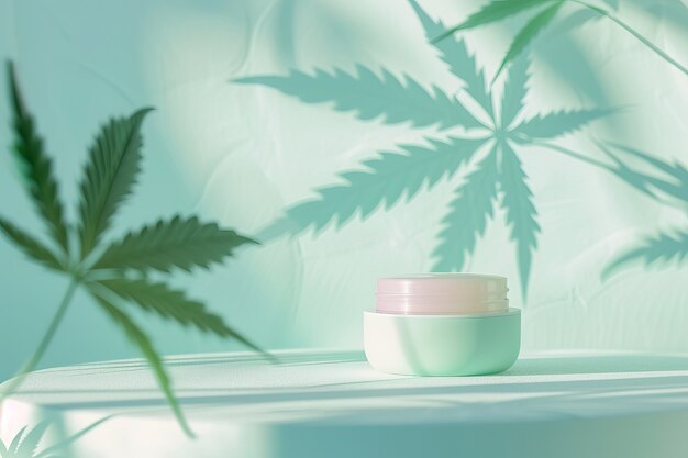 Foto gratuita oggetto cosmetico con foglie di marijuana