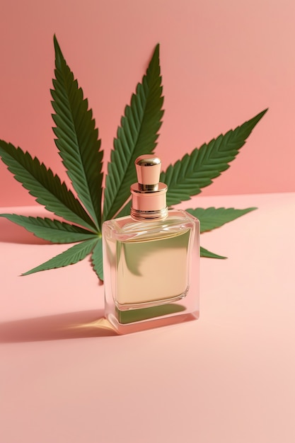 Free photo cosmetic item with marijuana leaves