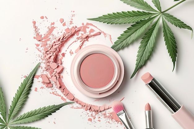 Foto gratuita oggetto cosmetico con foglie di marijuana