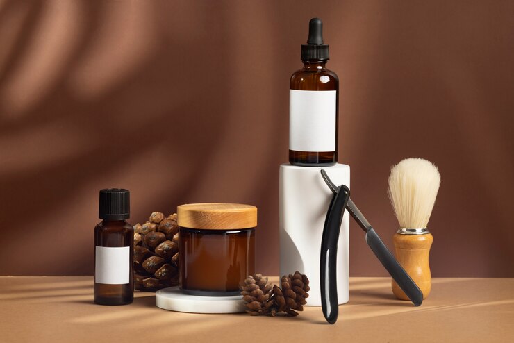 Free Photo cosmetic male beauty products with display