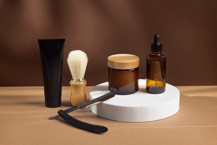 Free Photo cosmetic male beauty products with display