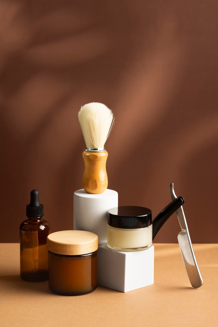 Free Photo cosmetic male beauty products with display