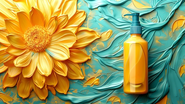 Free photo cosmetic product container with art nouveau inspired sun relief background