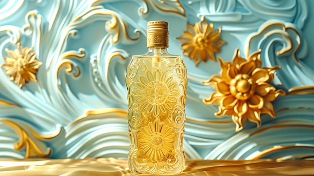 Free photo cosmetic product container with art nouveau inspired sun relief background