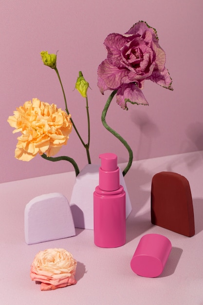 Cosmetic products and flowers assortment