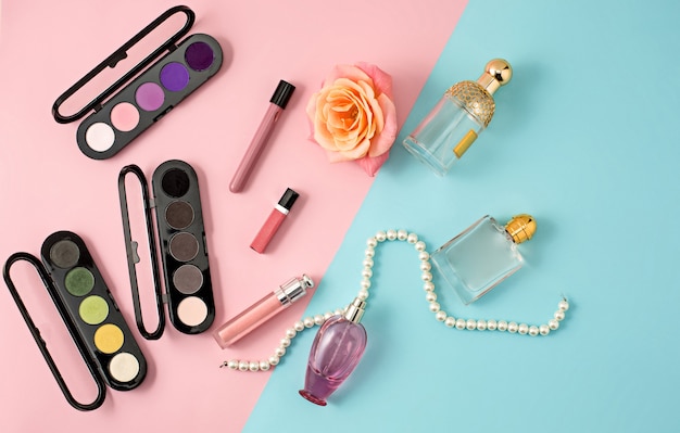 Cosmetics on modern colorful surface