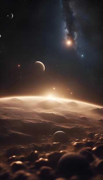 Free photo cosmic art fantasy landscape with planet and nebula 3d illustration