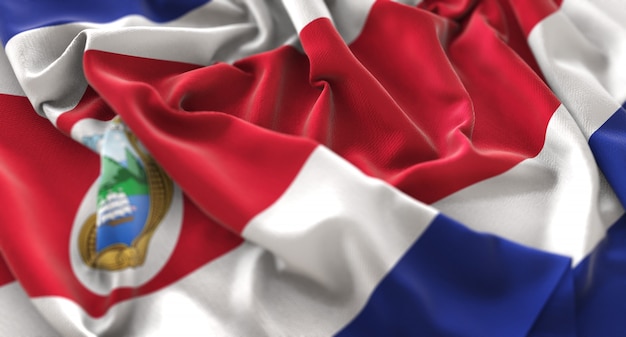Costa Rica Flag Ruffled Beautifully Waving Macro Close-Up Shot