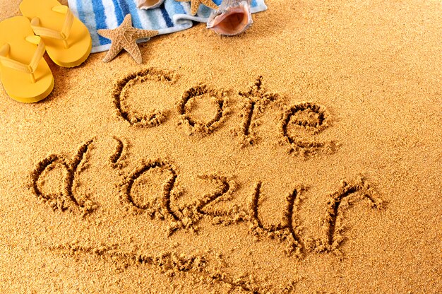 Cote d'Azur beach writing