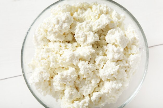 Cottage cheese on bowl