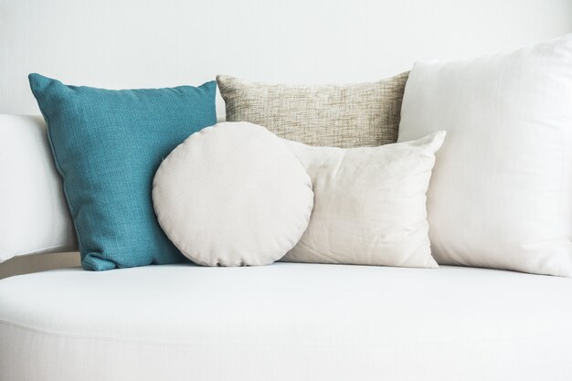 Couch with cushions and a blue