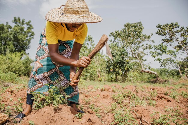 Countryside woman working the field