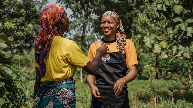 Countryside women discussing out in the field