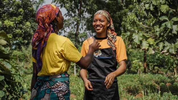 Countryside women discussing out in the field