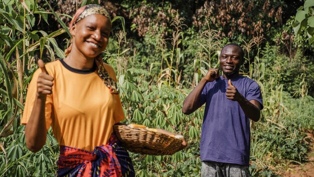 Countryside workers together in the field