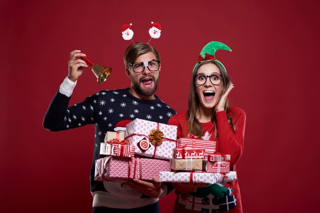 Couple announcing the Christmas time