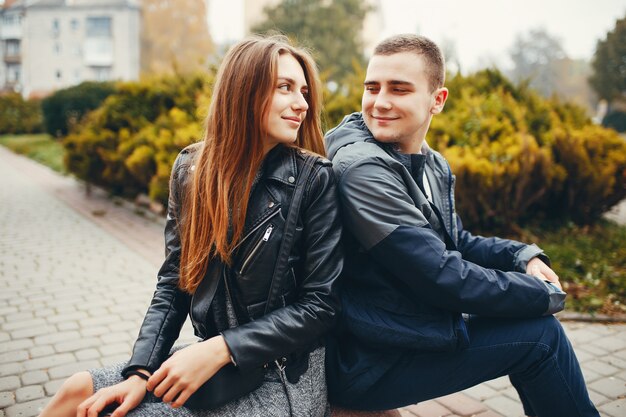 Couple in autumn park