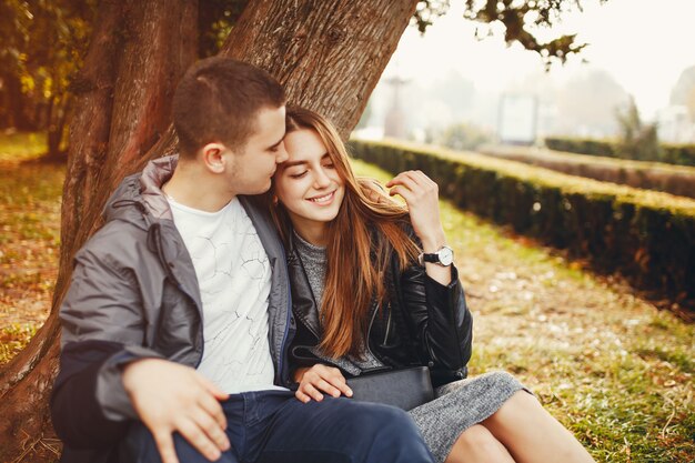 Couple in autumn park