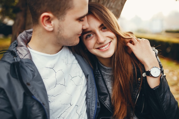 Couple in autumn park