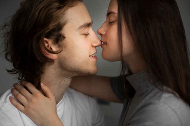 Couple being affectionate while hugging