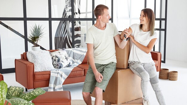 Couple being happy about new house