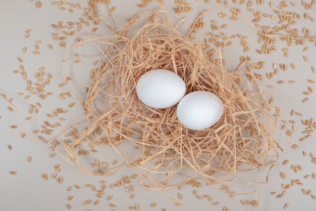 Free photo couple brown chicken egg on white surface