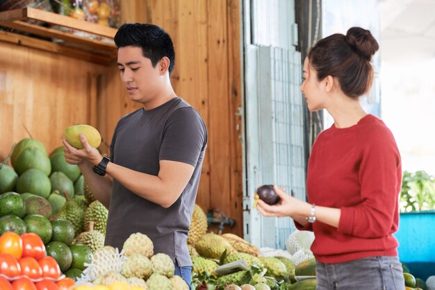 Couple buying groceries