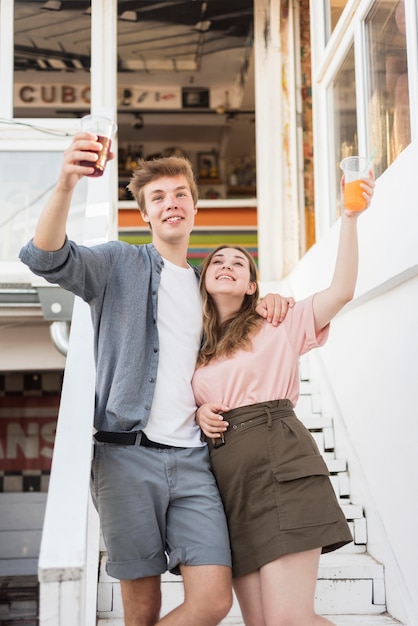 Free photo couple celebrating the end of quarantine