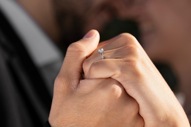 Free photo couple celebrating engagement together