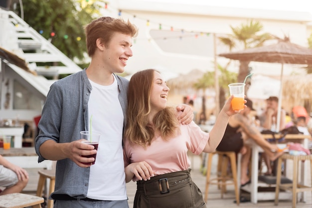 Couple celebrating together the end of quarantine