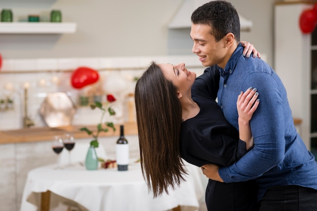 Couple celebrating valentine's day together with copy space