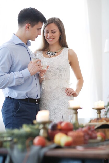 Couple at Christmas dinner