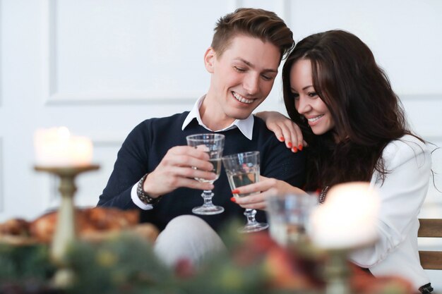 Couple at Christmas dinner