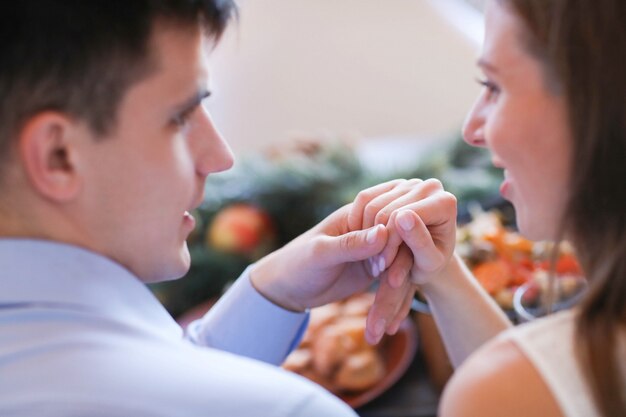 Couple at Christmas dinner