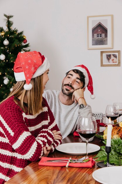 Couple at christmas dinner