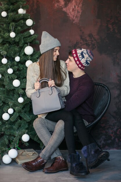 Couple on Christmas in studio