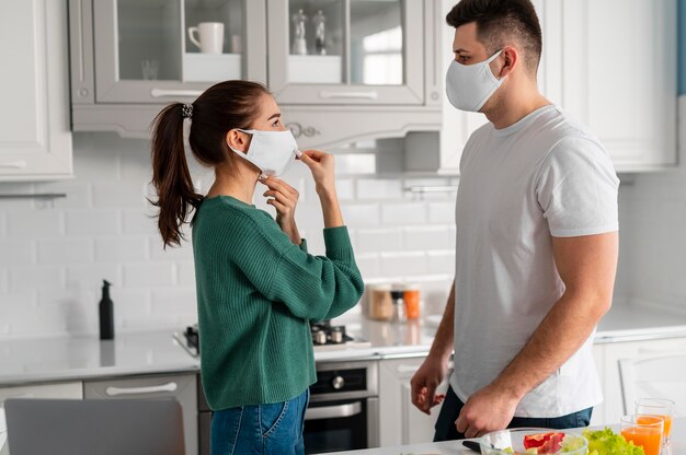 Couple cooking at home