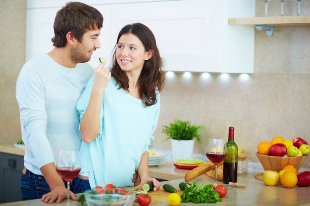 Couple cooking together