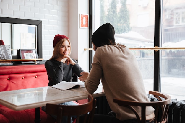 Couple on date in cafe