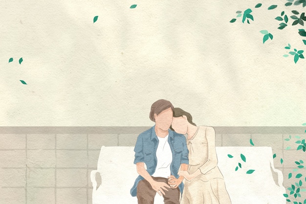Пара на свидании в саду Валентина тема рисованной иллюстрации