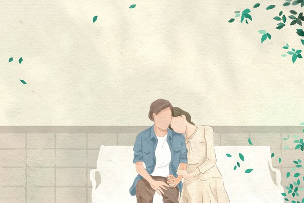 Пара на свидании в саду Валентина тема рисованной иллюстрации