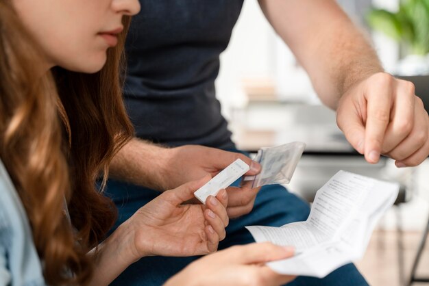 Couple doing a home covid test