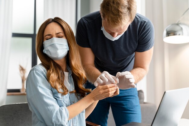 Couple doing a home covid test